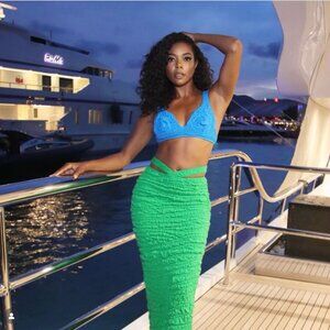 Hanifa Shani Maxi Set Green and Blue Size Medium